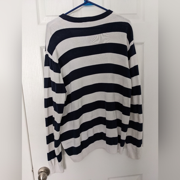 Lacoste Devanlay v-neck sweatshirt navy and white striped mens L/XL - Picture 2 of 6